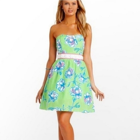 🌺 Lilly Pulitzer Silk Langley Dress, New Green Tossed, Women’s Size 8 - LIKE NEW - Picture 1 of 11